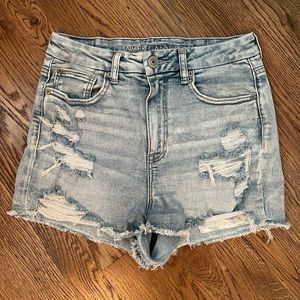 American Eagle high-waist denim shorts, distressed, indigo